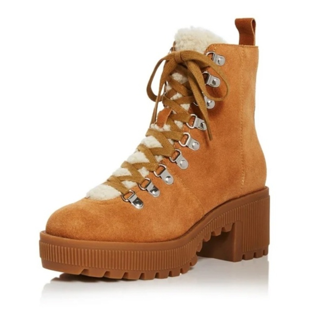 new AQUA Grady Sherpa Lined Suede Combat Boots Platform Lug Sole Faux Sherpa 8.5